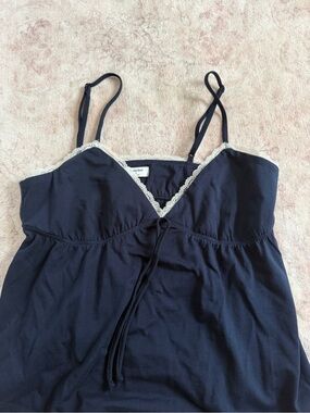 Aritzia Navy Lace-Trim Cami with Adjustable Straps